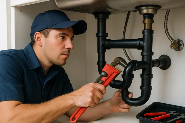 A male plumber fixing a sink pipe from Quality Plumber Leander in Leander, TX - Faucet Repair and Replacement