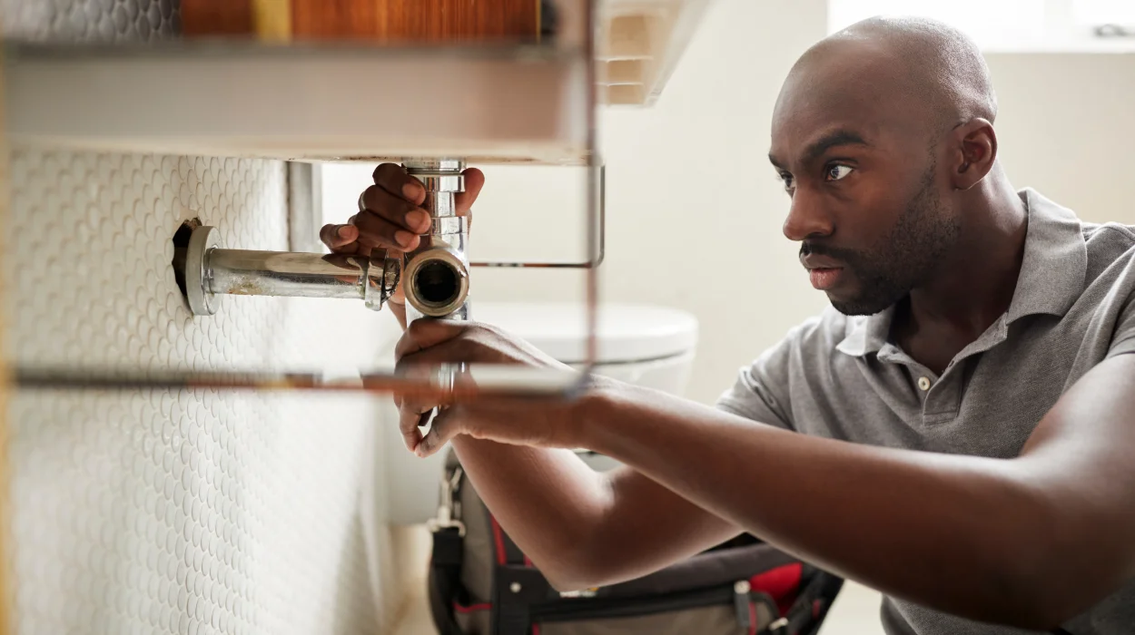 a male plumber fixing a pipe connection from Quality Plumber Leander in Leander, TX Plumber near me